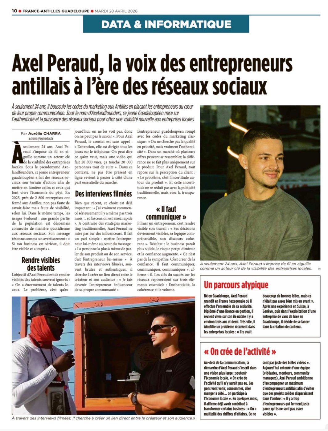 France-Antilles Guadeloupe — Axel Peraud, la voix des entrepreneurs antillais à l'ère des réseaux sociaux
